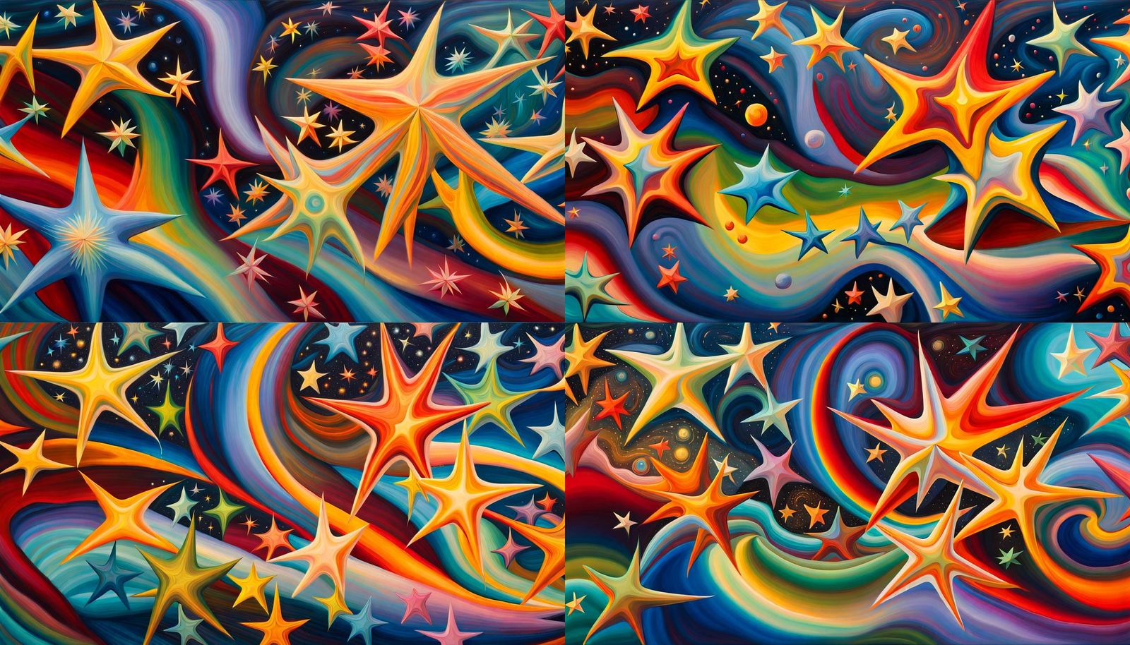 Iridescent Stars in Thick-Textured Impasto Oil Painting