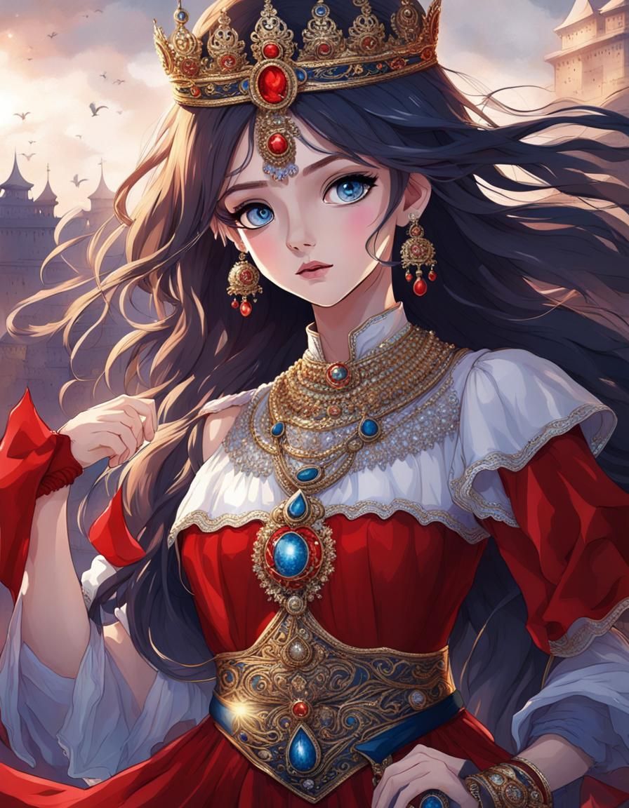 Bold Queen in Red Dress at Old Fort