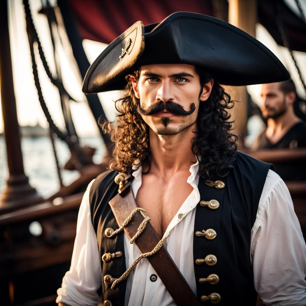 Handsome Pirate Captain with Hook Hand, Professional Photo