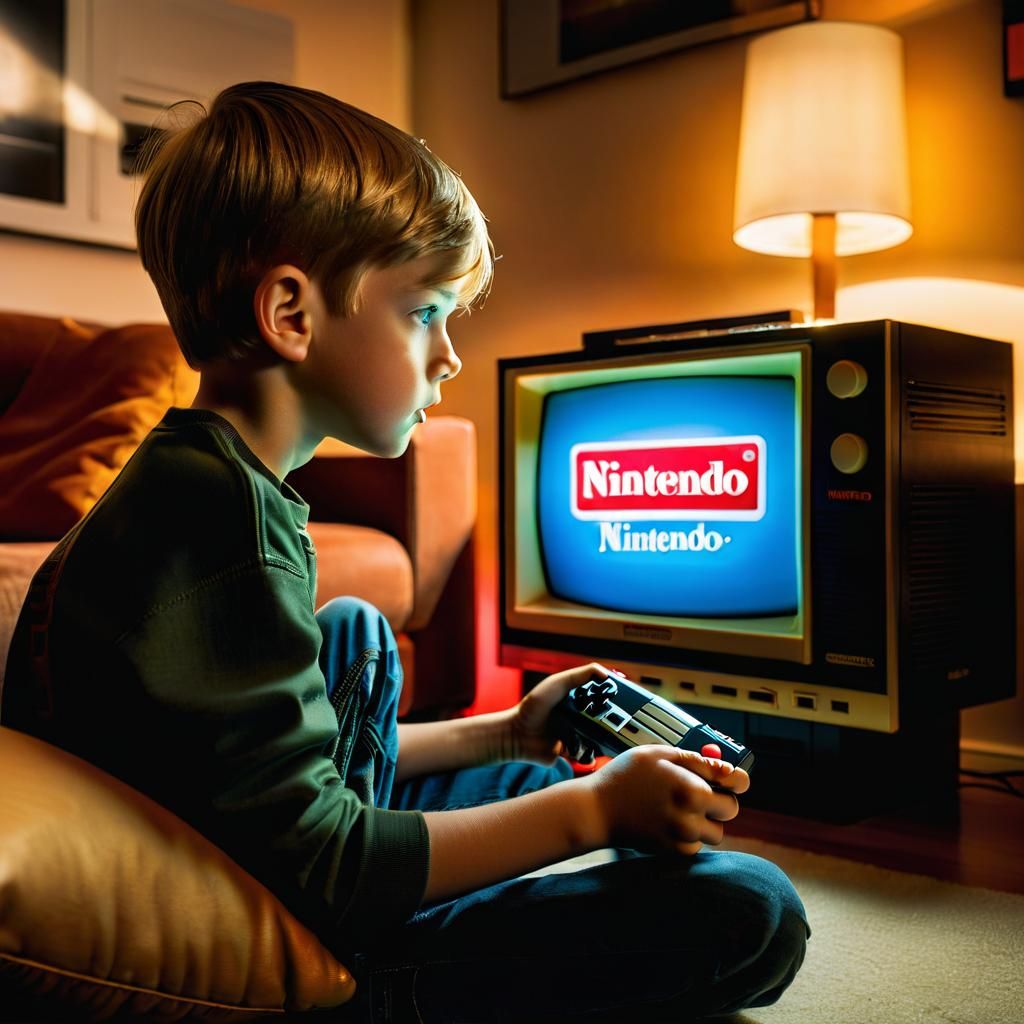 Boy Playing Nintendo in Hyper-Realism Style