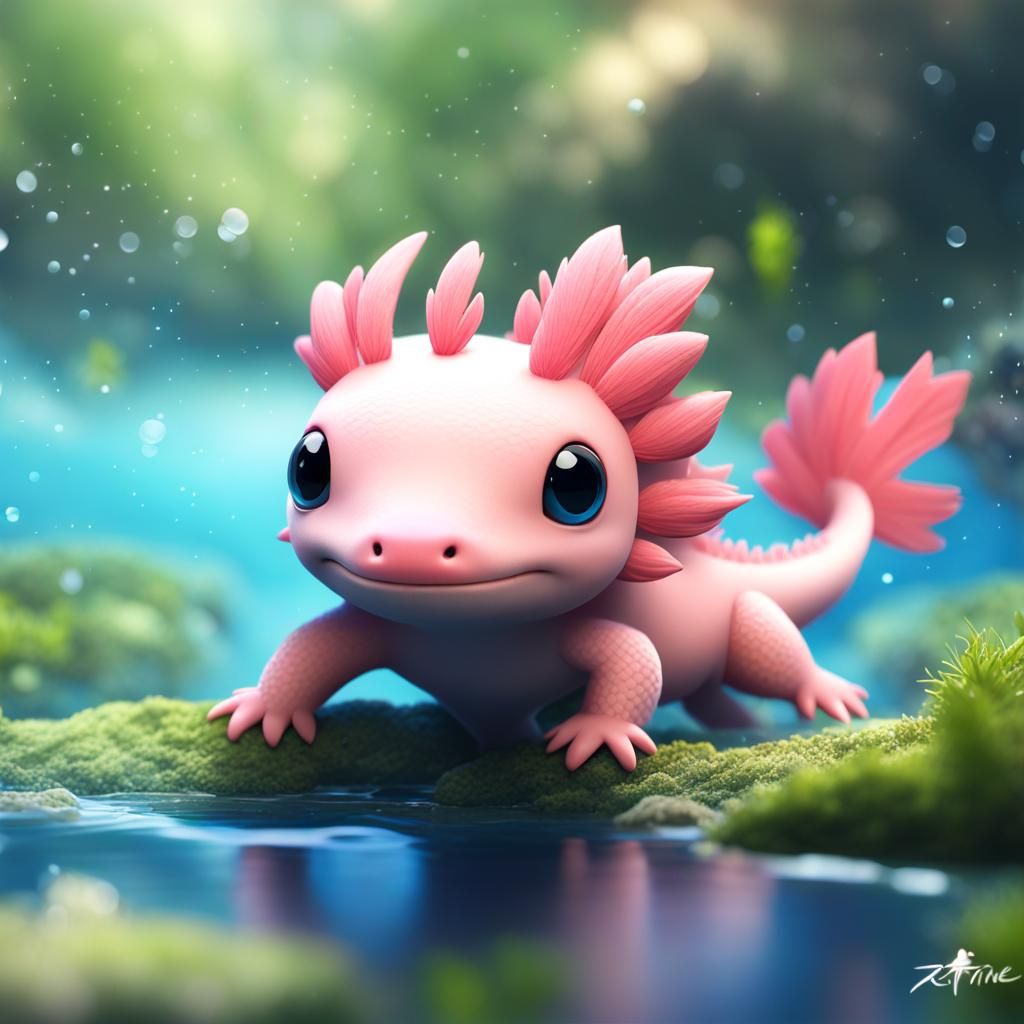 Anime Axolotl Dragon in 3D Game Style