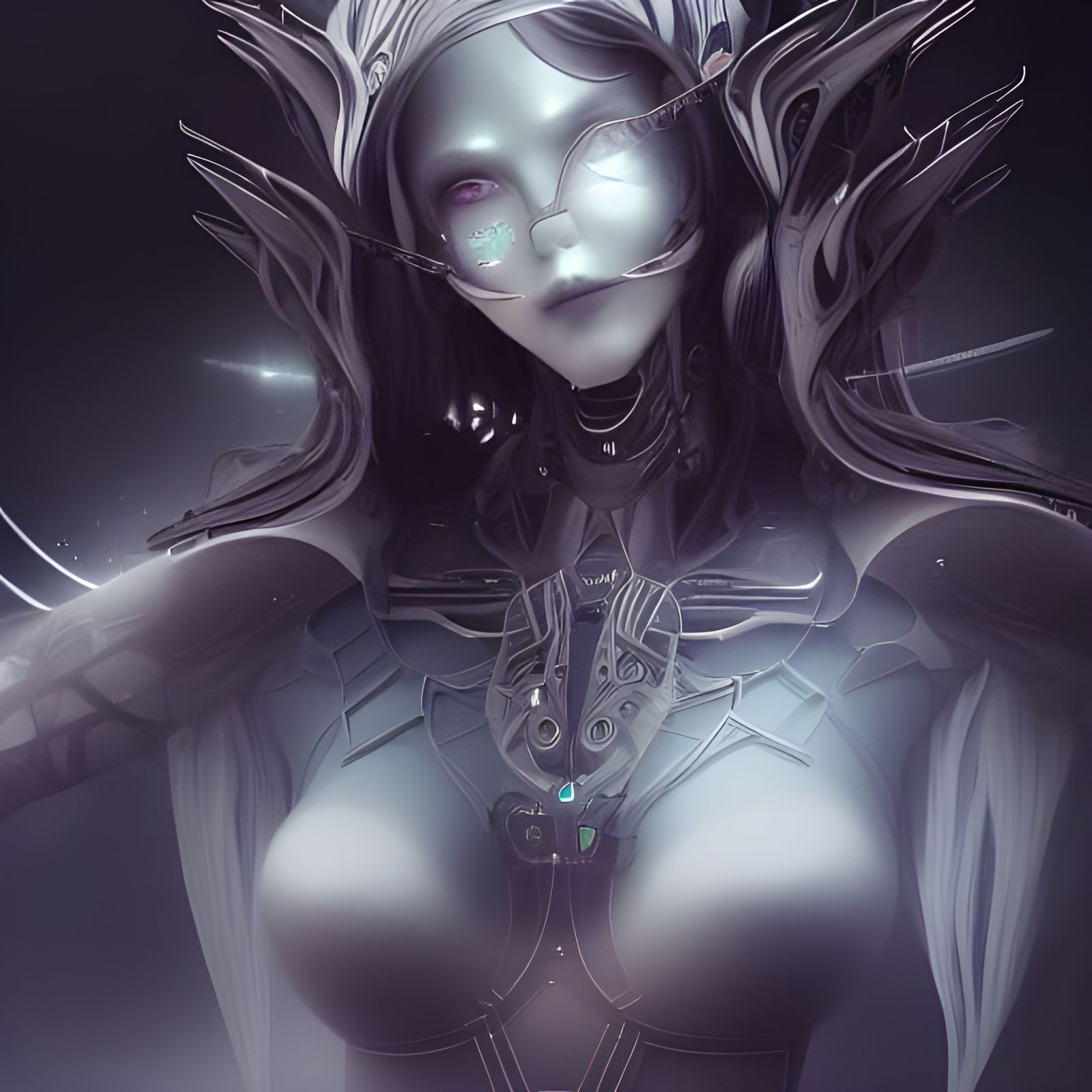 Ethereal Space Goddess: Biomechanical Anime Illustration