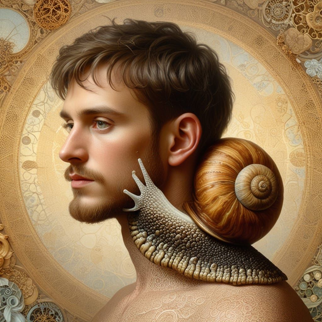 Pre-Raphaelite Portrait of a Half-Man, Half-Snail