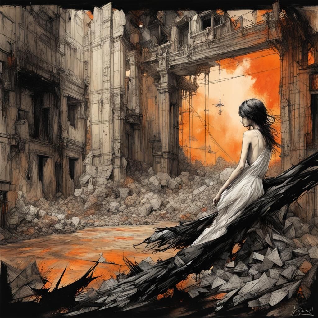 Dark Dream of Lost Innocence in Charcoal and Crayon