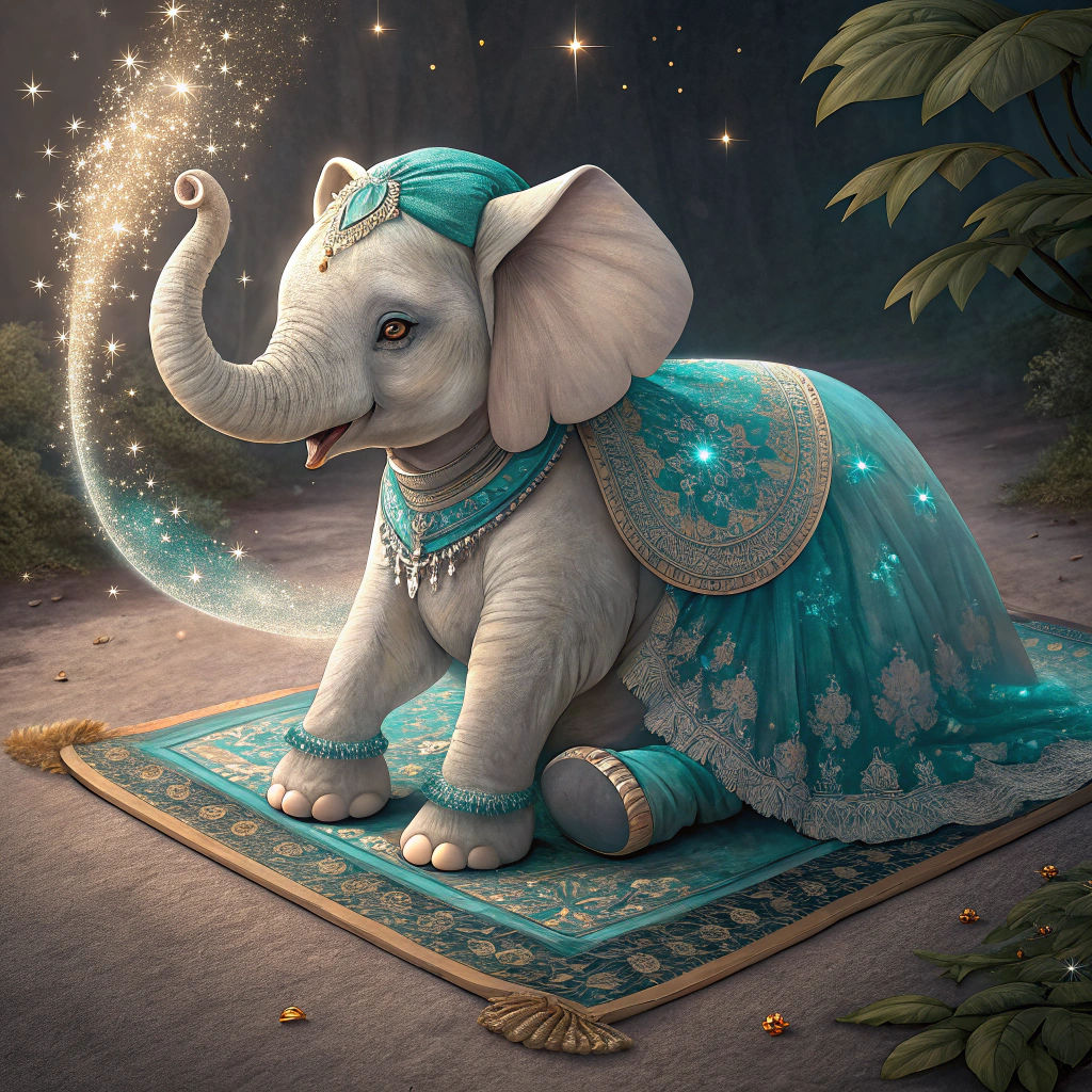 Luminous Elephant on Magic Carpet, Ethereal Art