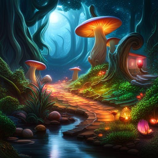 Magical Fairy Cat Amongst Mushroom Forest