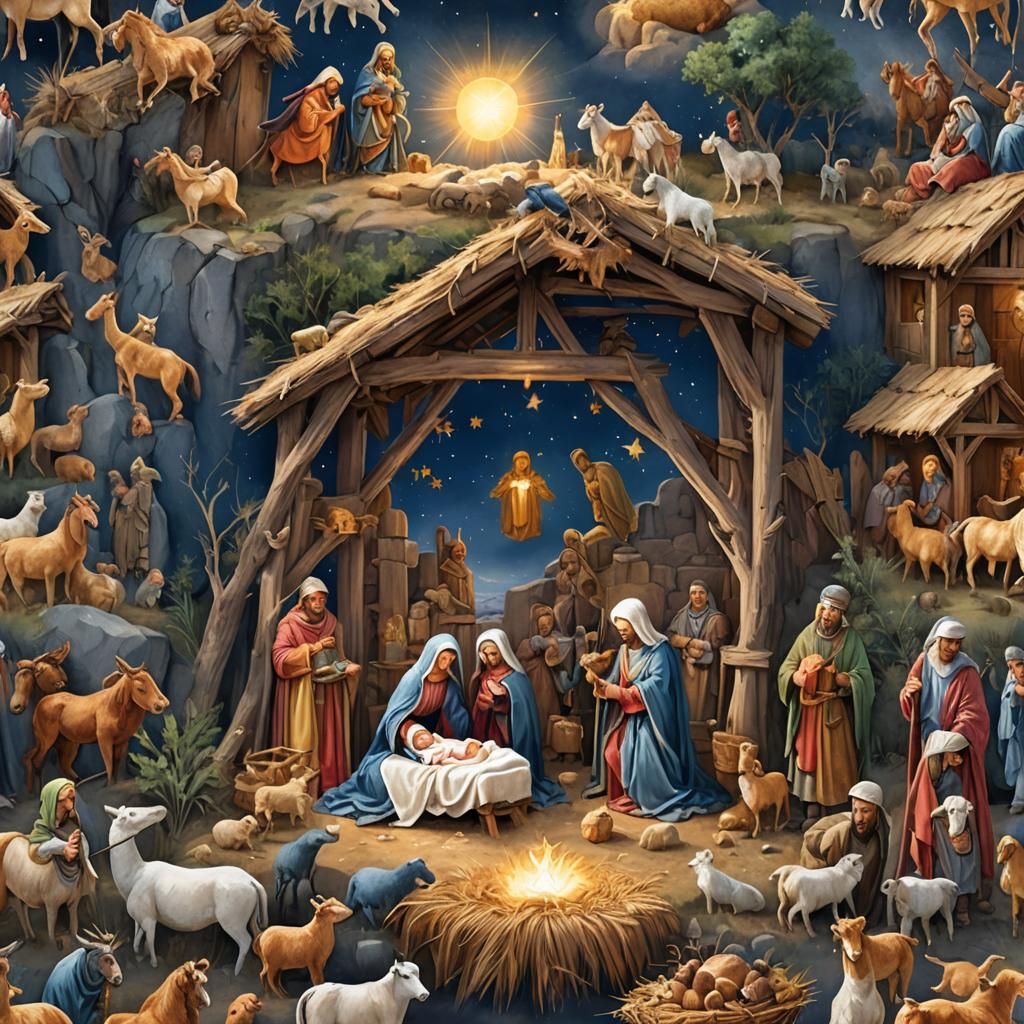 Nativity Scene in Modern Watercolor Style