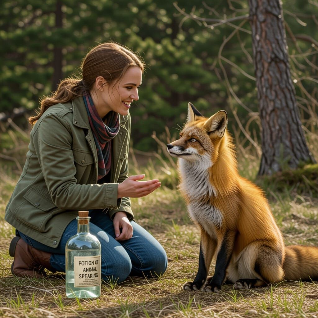 Woman Chats With Fox Using Animal Speaking Potion