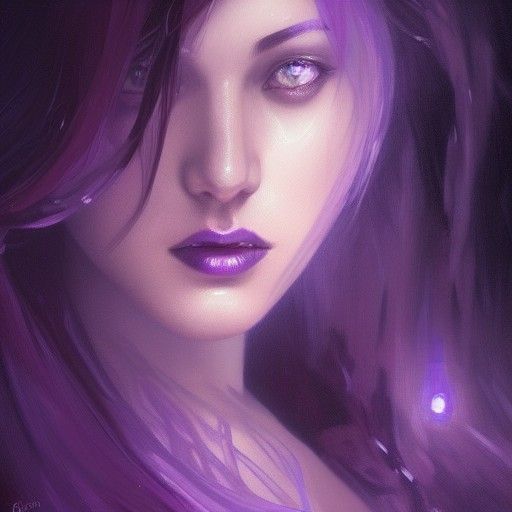 Purple Eyed Woman in Moonlight, Hyperdetailed Portrait