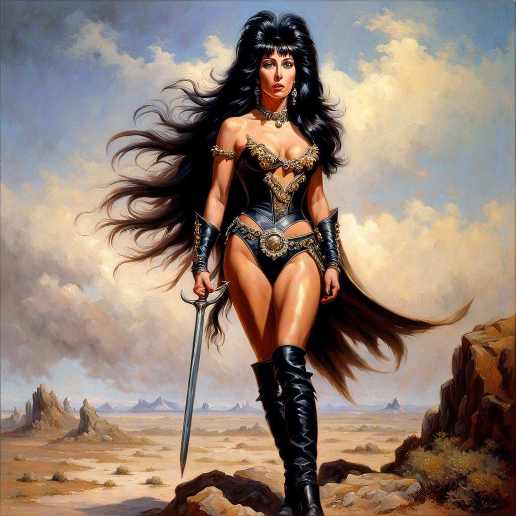 Fierce Female Warrior in Impressionistic Oil Painting