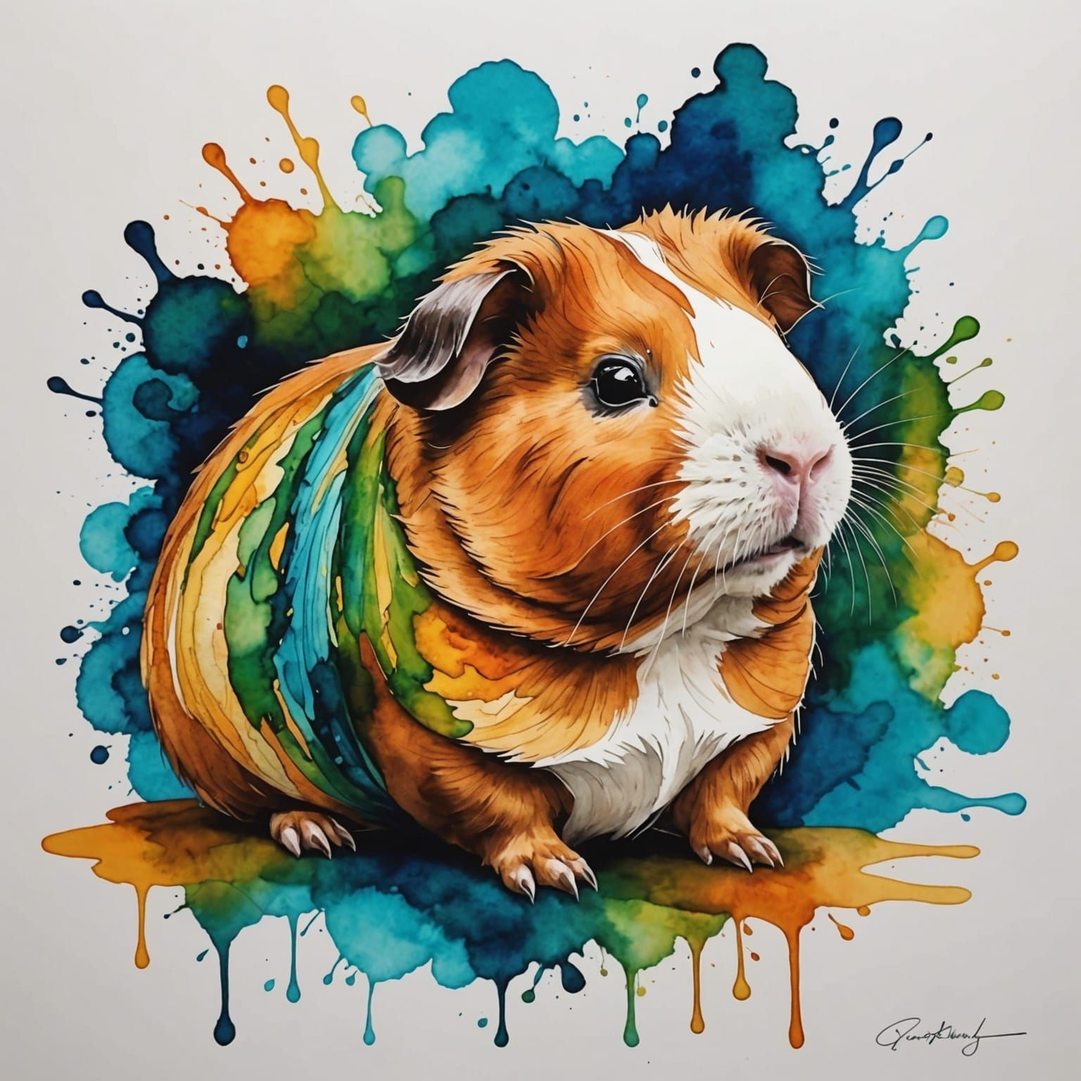 Guinea Pig in Alcohol Ink Style