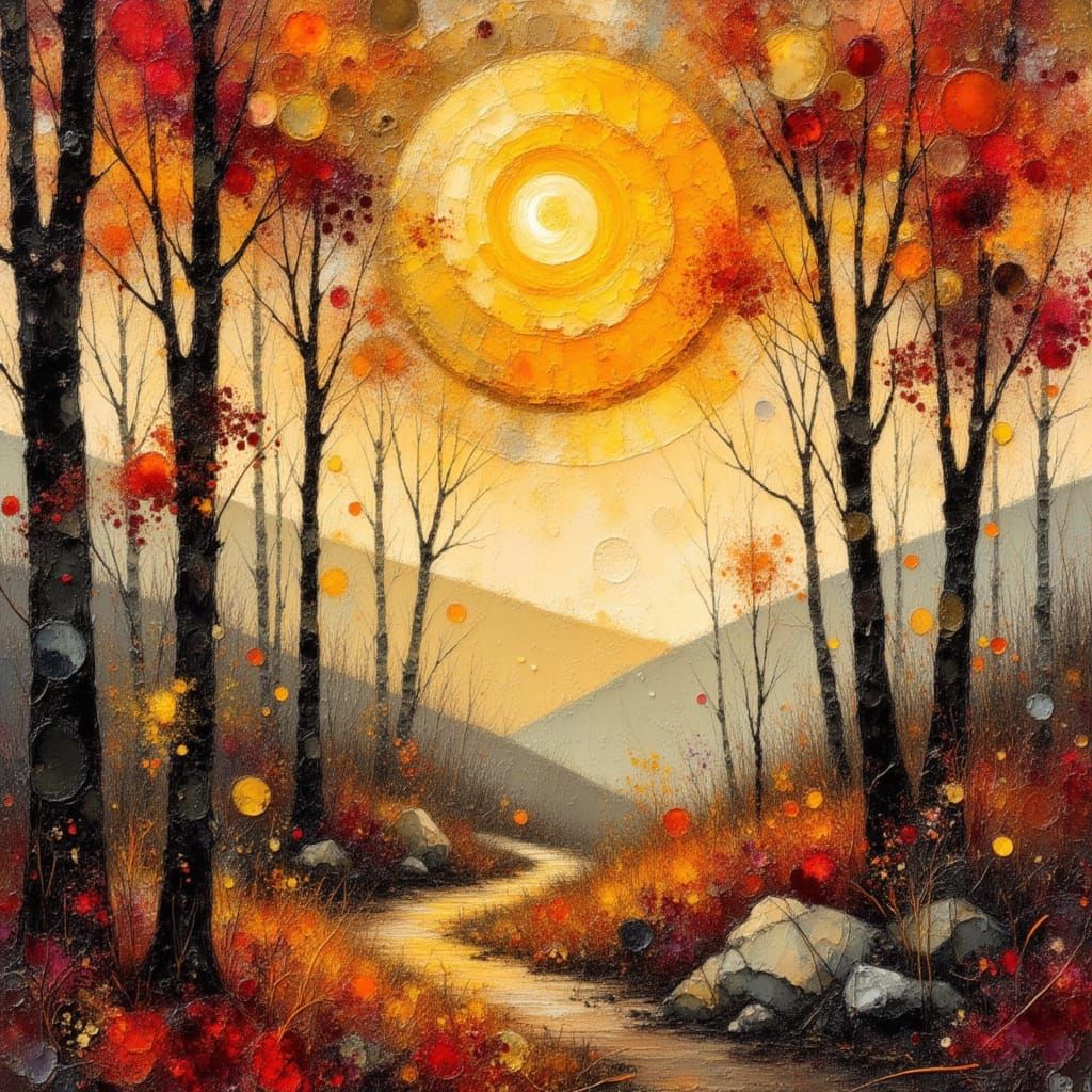 Enchanting Autumn Forest in Alcohol Ink Style