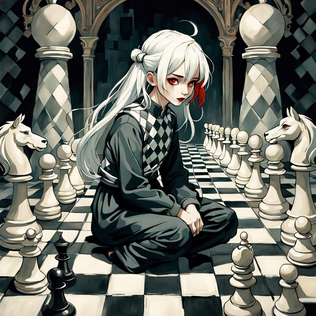 Ethereal Dreamer in Art Nouveau Chessboard Realm