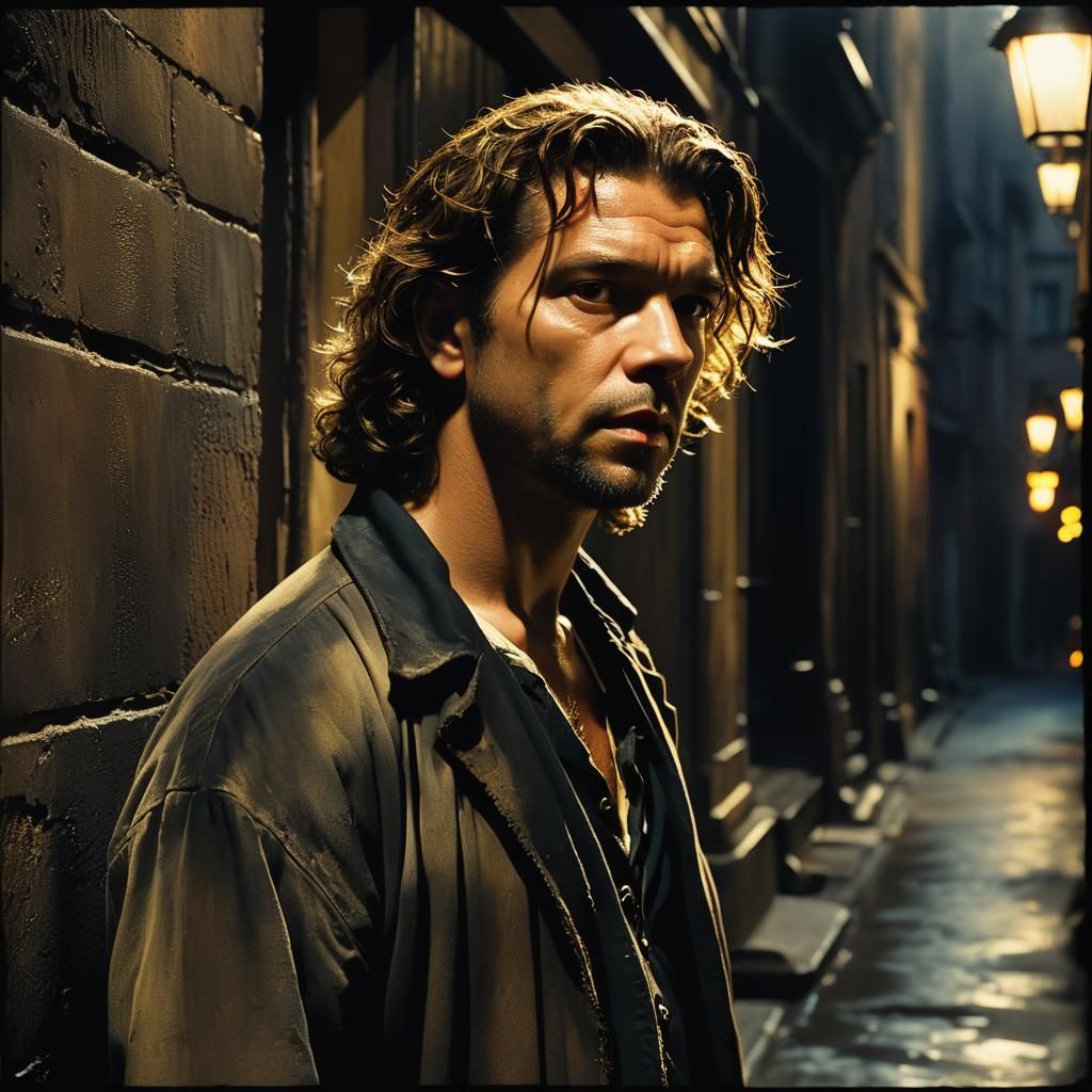 Jean Valjean in Noir Alley: Expressionist Oil Painting