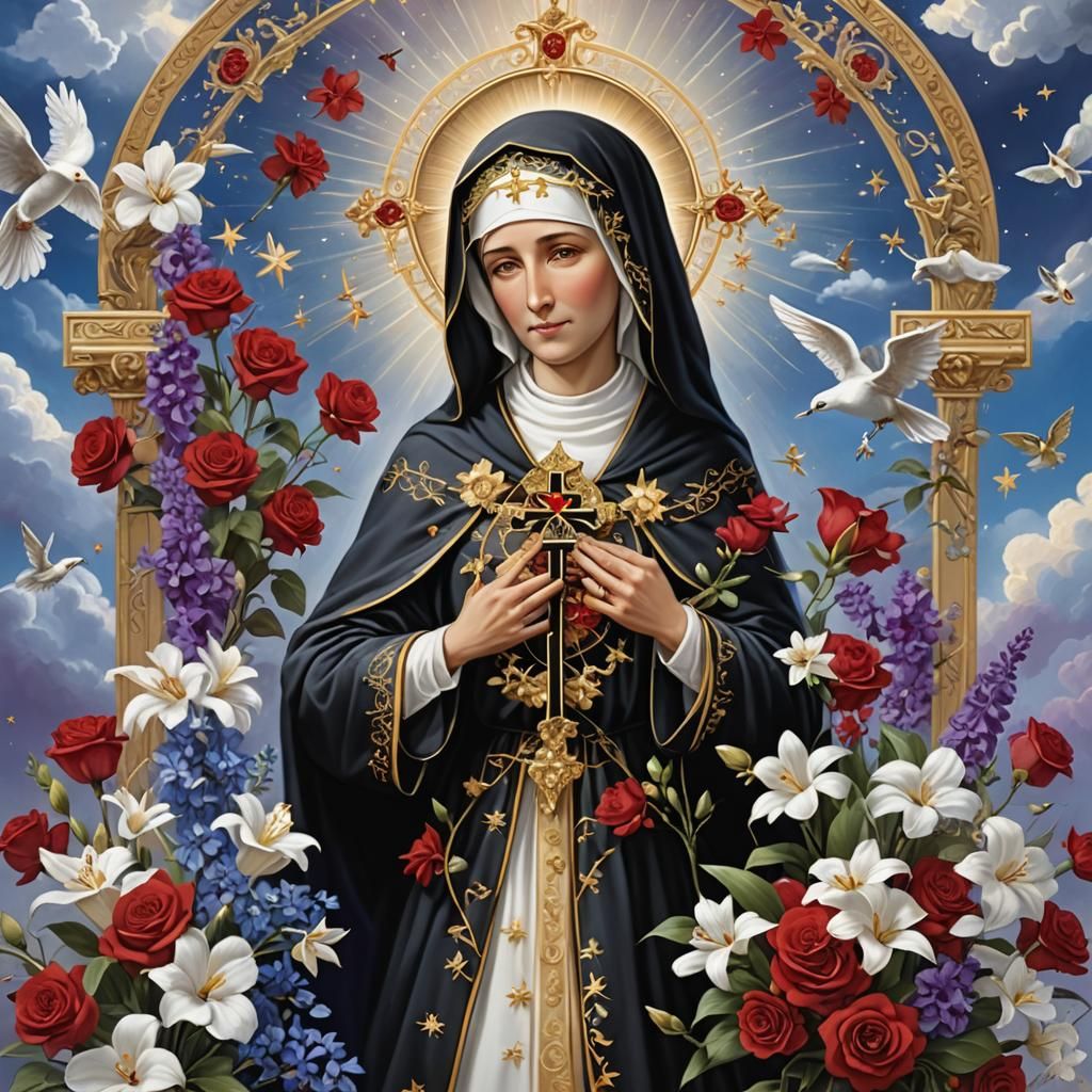 St. Rita of Cascia with Flowers and Doves