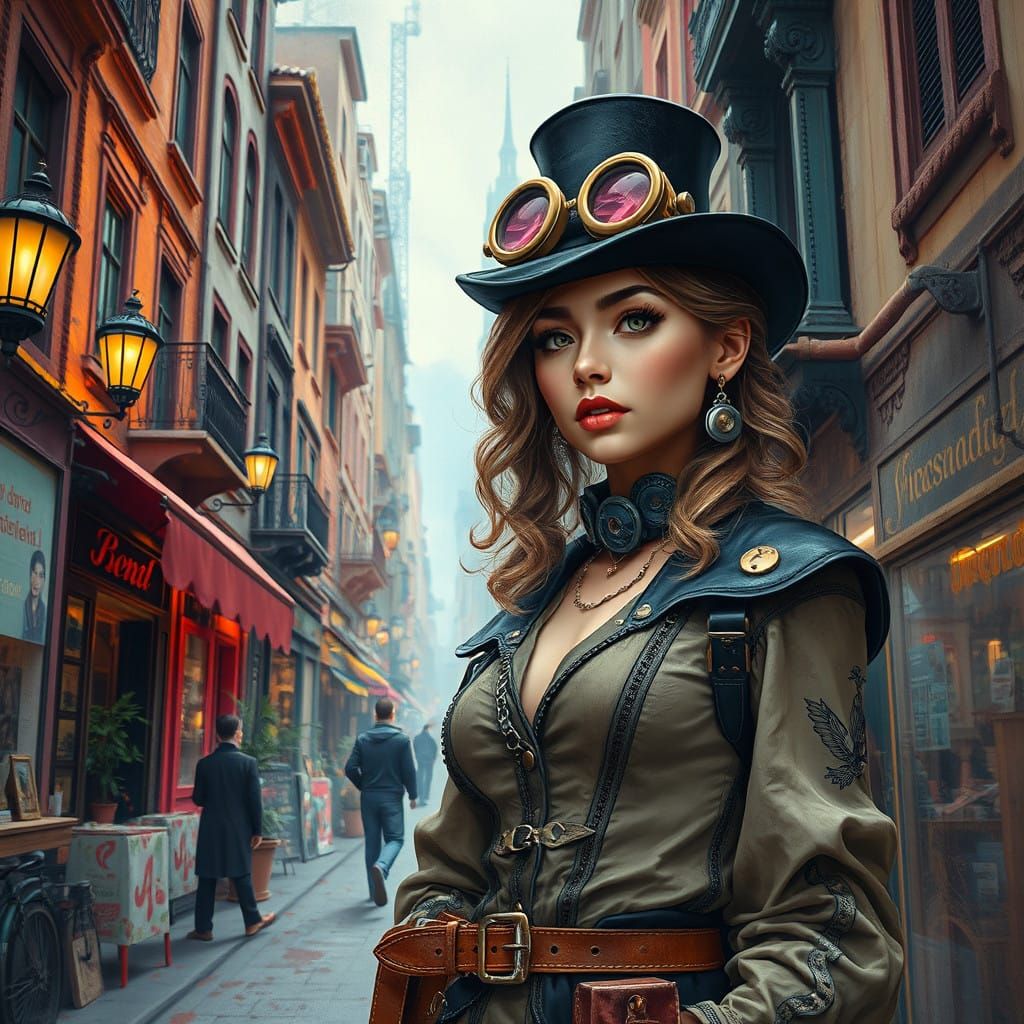 Surrealist Steampunk Goddess in Whimsical Bohemian Metropoli...