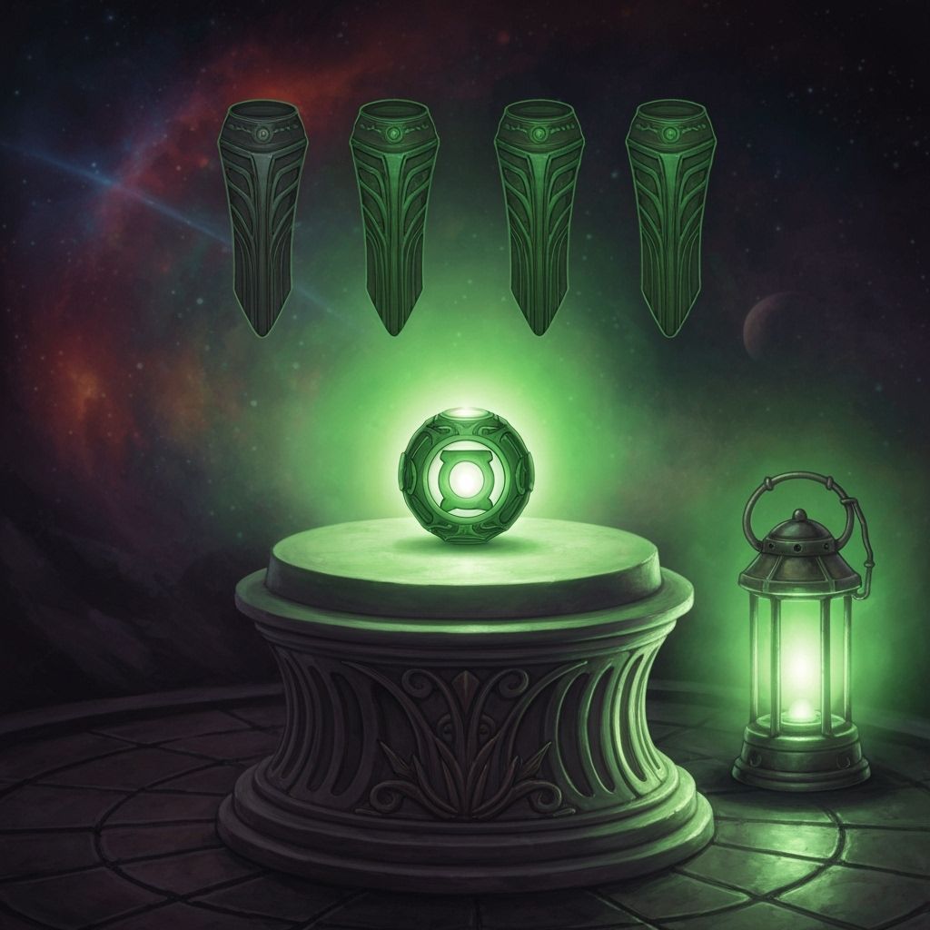 Cosmic Green Lantern Ring on Pedestal in Epic Style