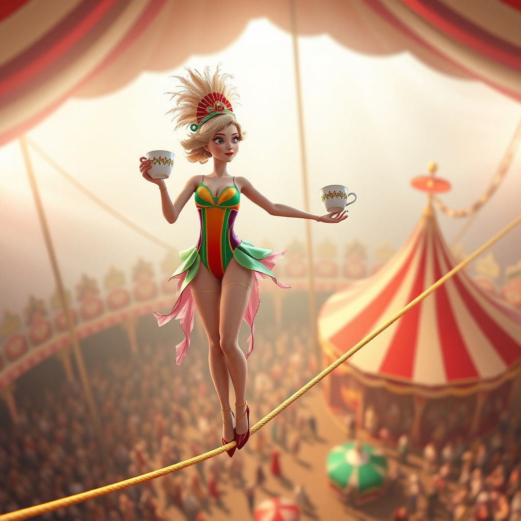Circus Performer Balancing on Tightrope: 3D Digital Art