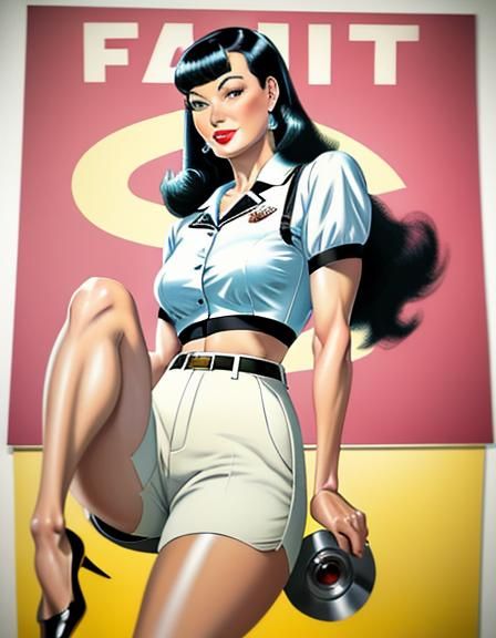 Bettie Page as 1940s Pin-Up, Photorealistic Digital Art