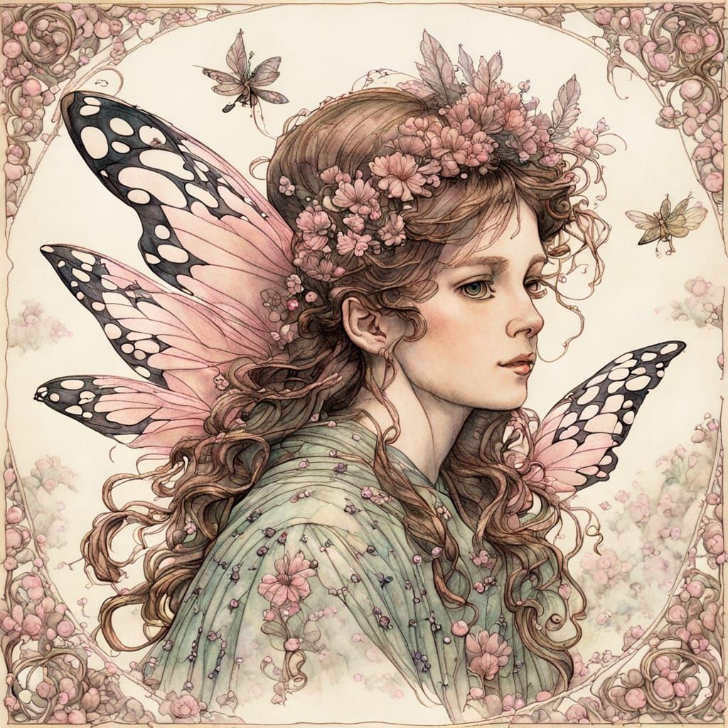 Victorian Fairy Portrait in Arthur Rackham Style