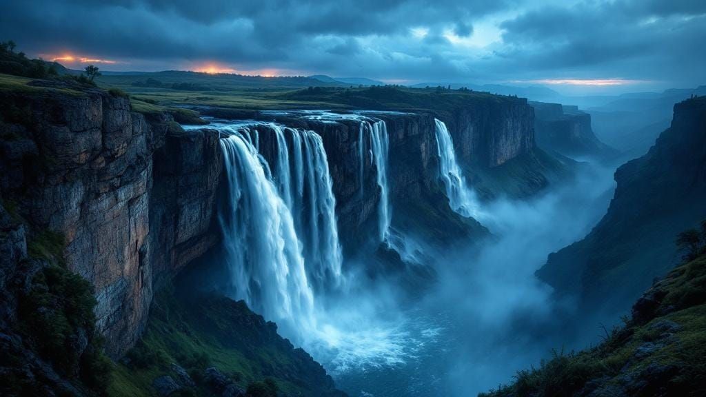 Stormy Cliff Face Bathed in Serene Night Sky Light