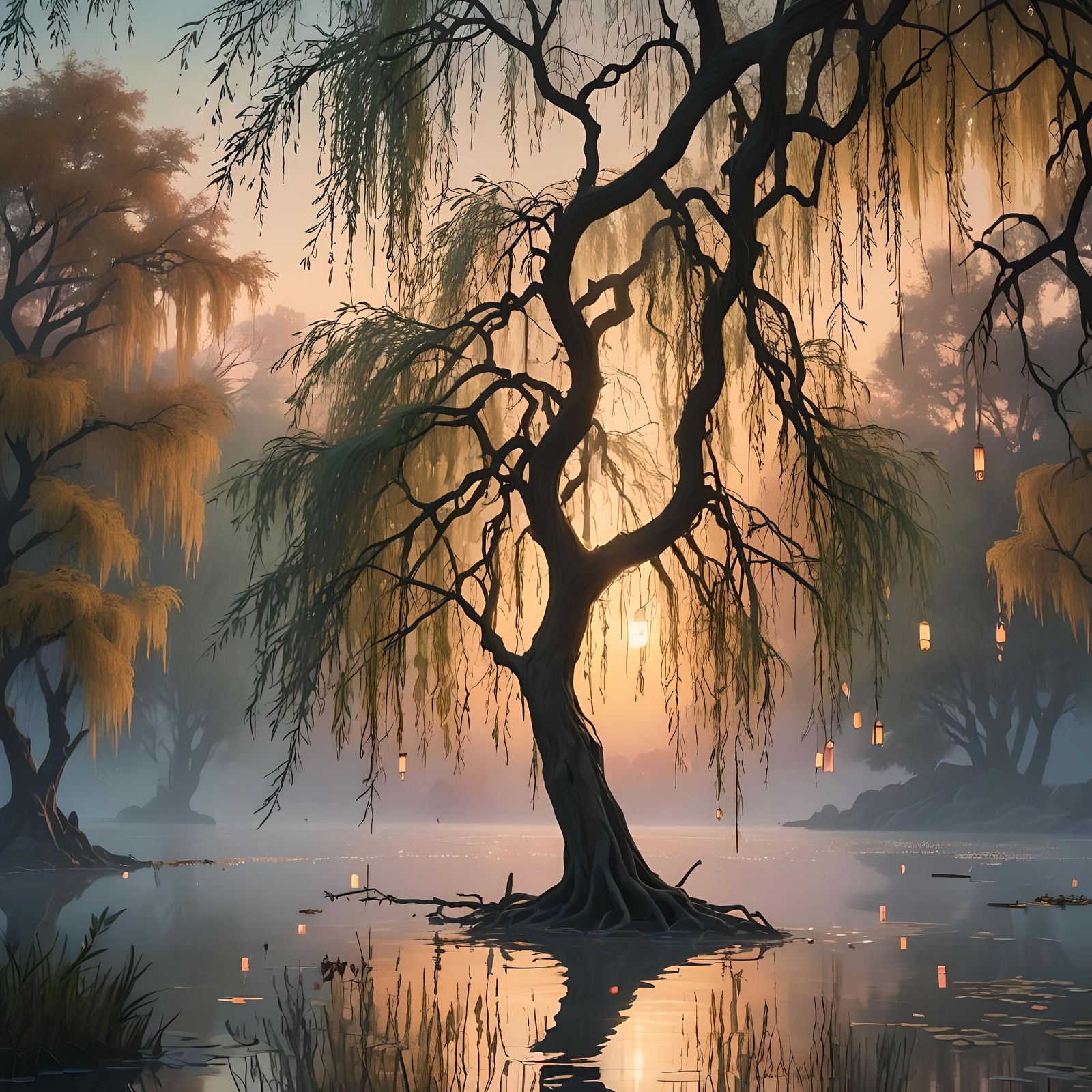Detailed Weeping Willow Tree in 3D Anime Art