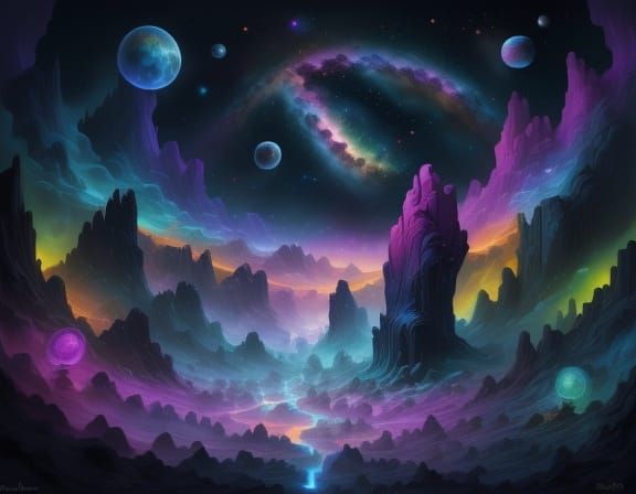 Astral Figure in Cosmic Space: Surreal Mixed Media