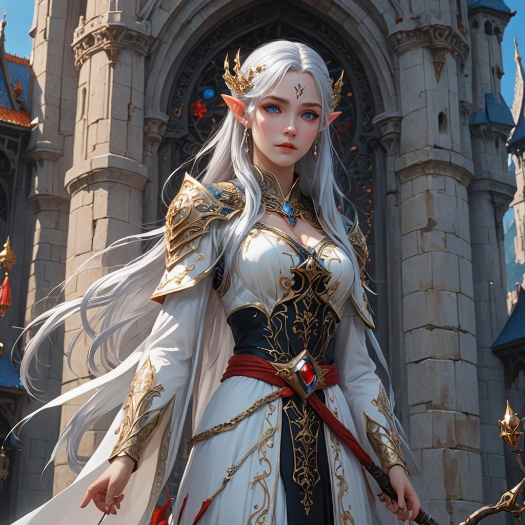 Elven Sorceress in Tower: 3D Anime Art