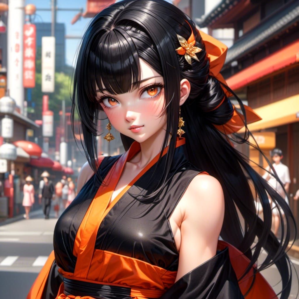 Woman in Robe Walking Down Tokyo Street