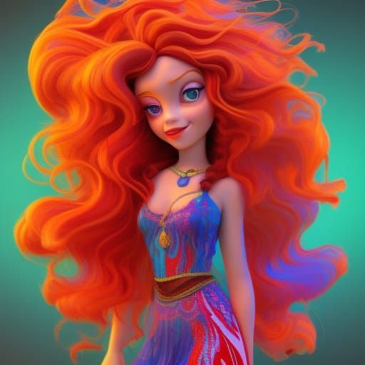 Gypsy Girl with Red Hair: 3D Digital Art