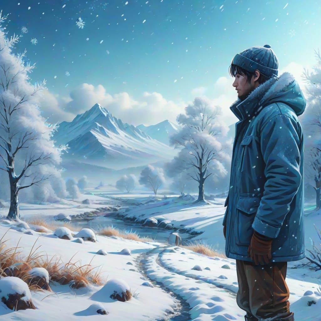 Winter Landscape with Person in Digital Painting Style