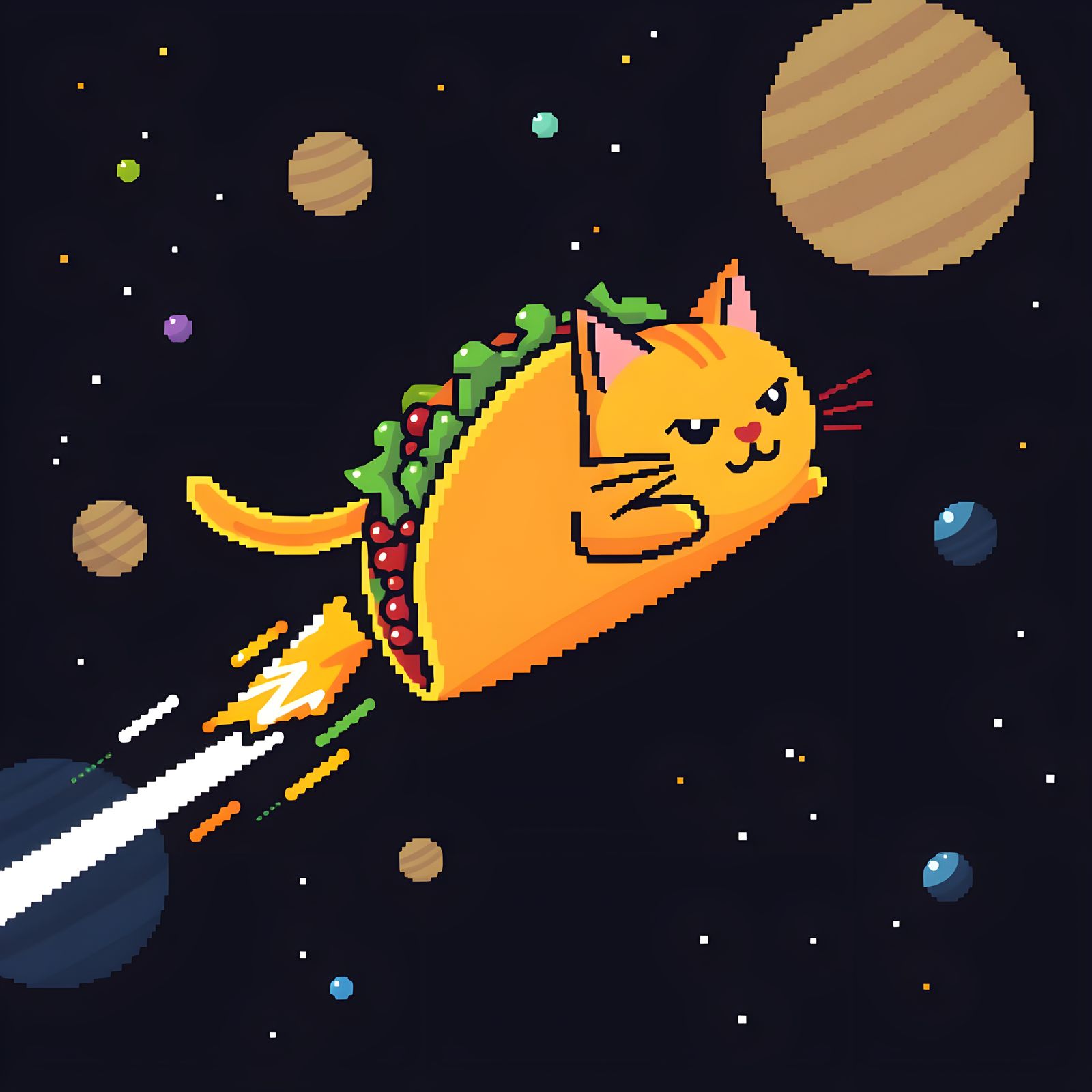 Pixel Art Tacocat Soars Through Space