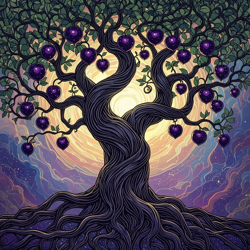 Mystical Tree of Knowledge with Serpent Branches