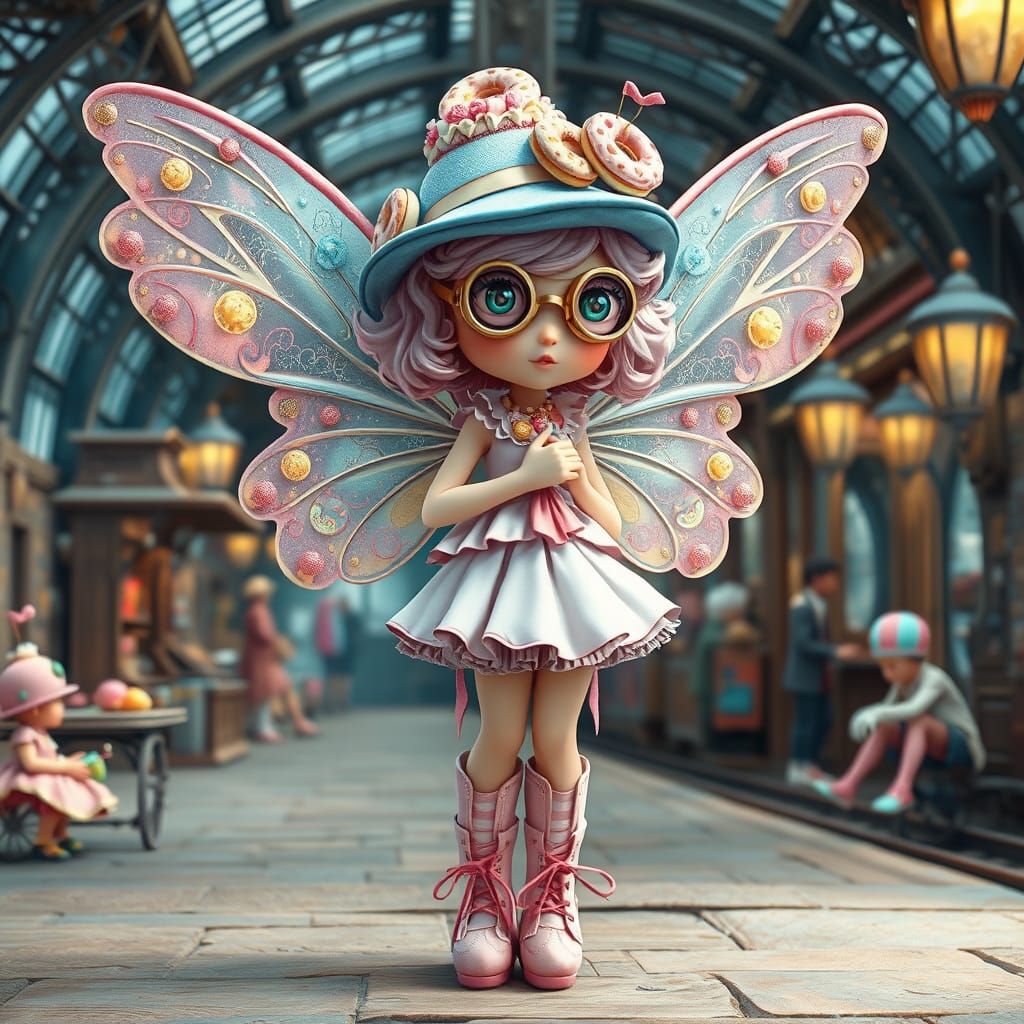 Whimsical Steampunk Fairy in Vibrant Candy Core Style