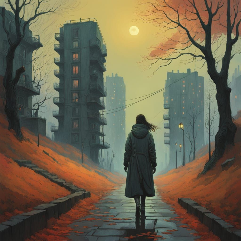 Autumn Cityscape in Moody, Cinematic Style