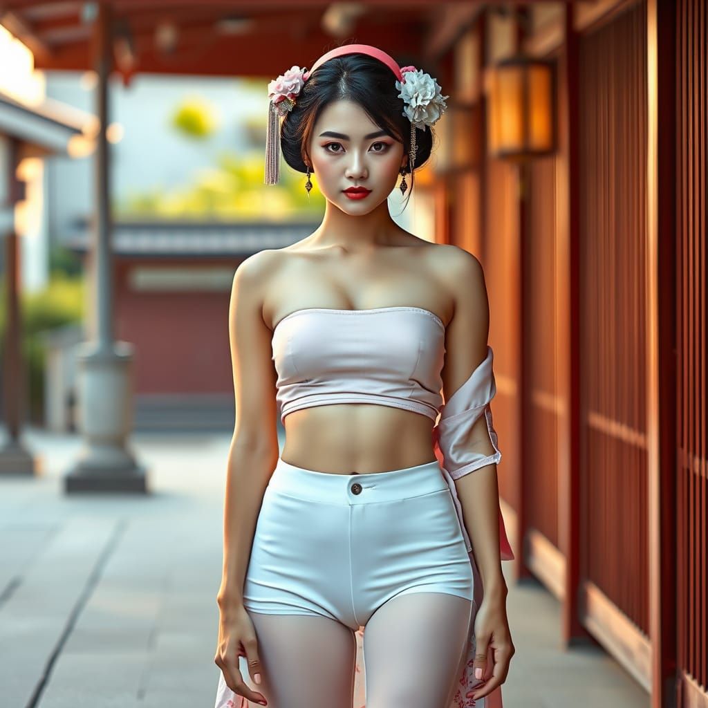 Japanese Geisha in Modern Pastel Attire