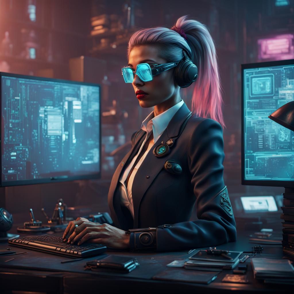 Detailed Cyberpunk Secretary Concept Art