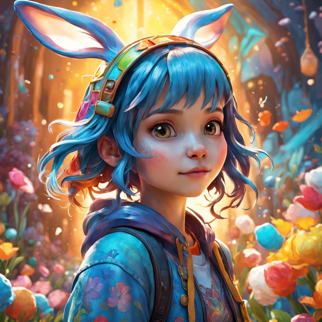 Cute Bunny 3D Render in Vibrant Setting