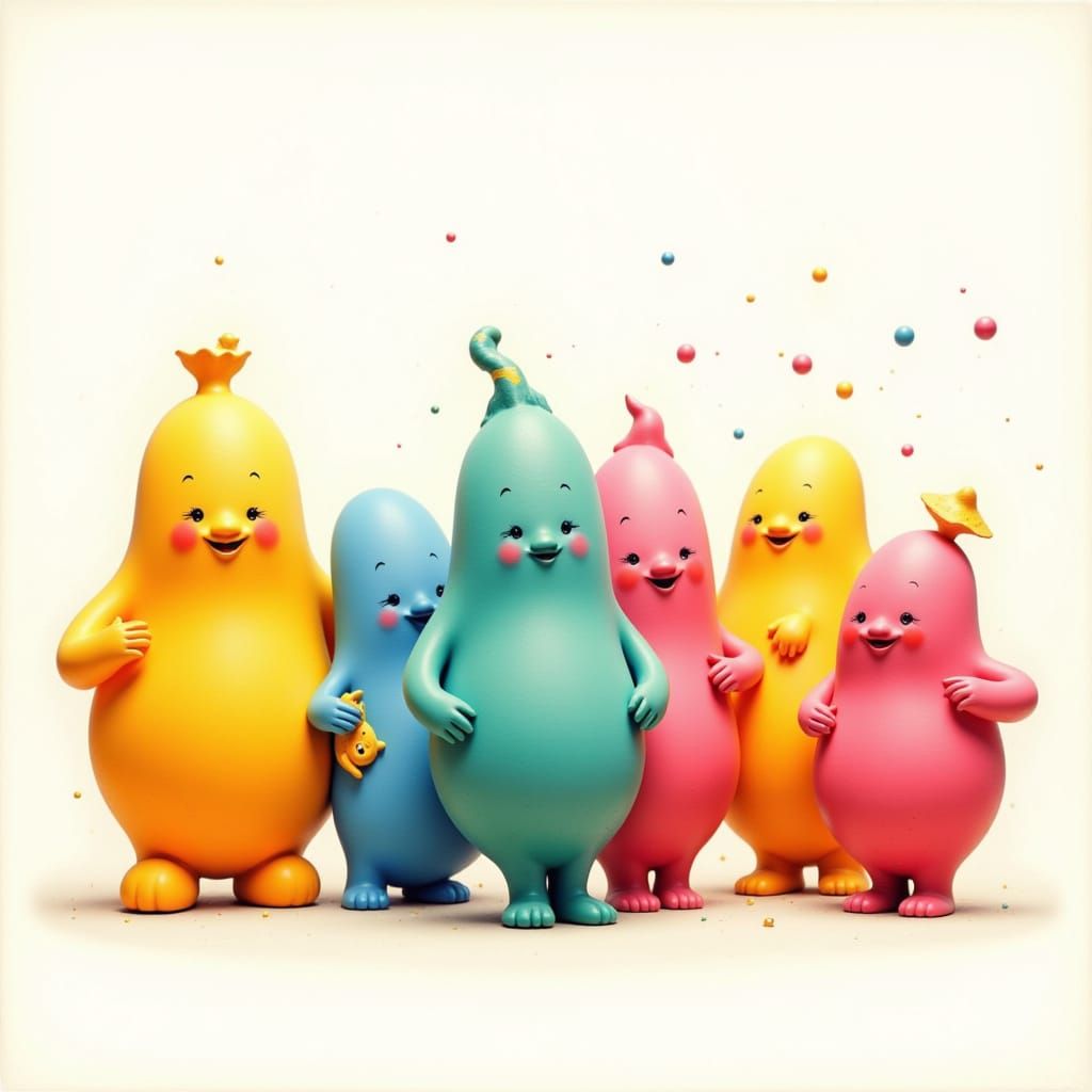 Colorful Weebles Toys in Whimsical Illustrative Style