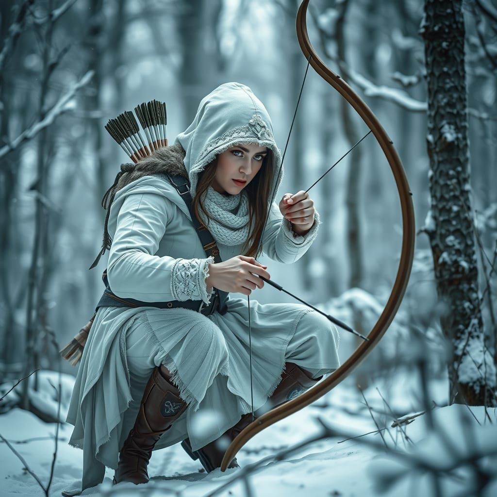 Snowy Forest Warrior in Hyperrealistic Style