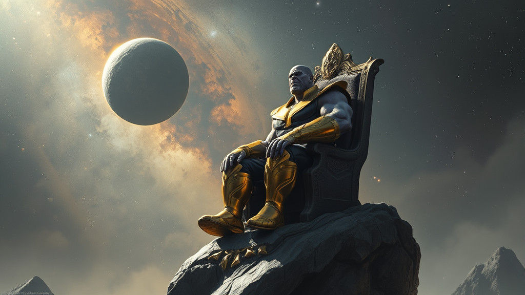 Thanos in Golden Armor Gazing into Cosmos