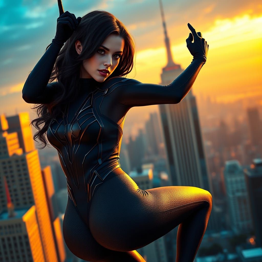 Seductive Spiderwoman at Sunset