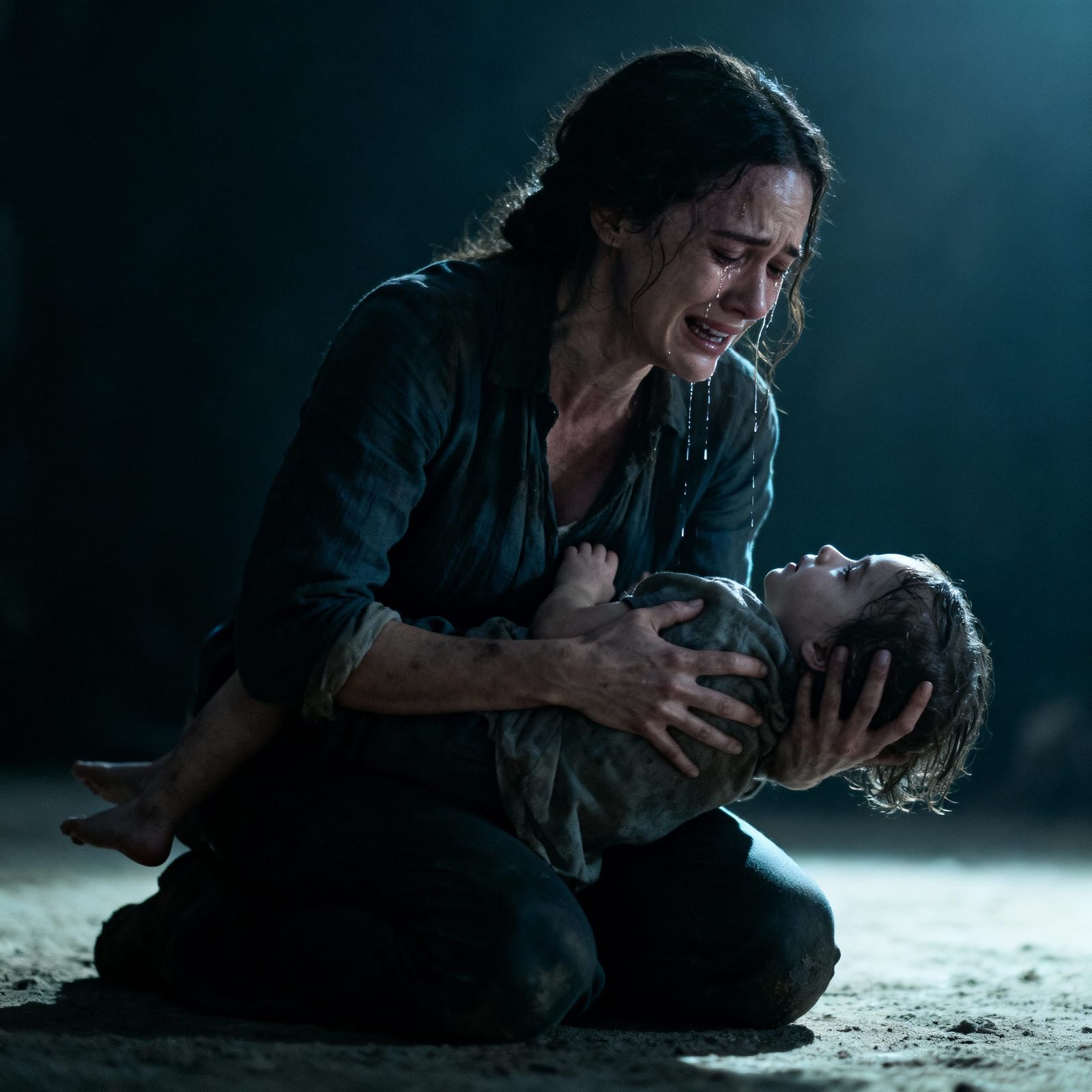 Mother's Grief: A Woman Holds Her Crying Child