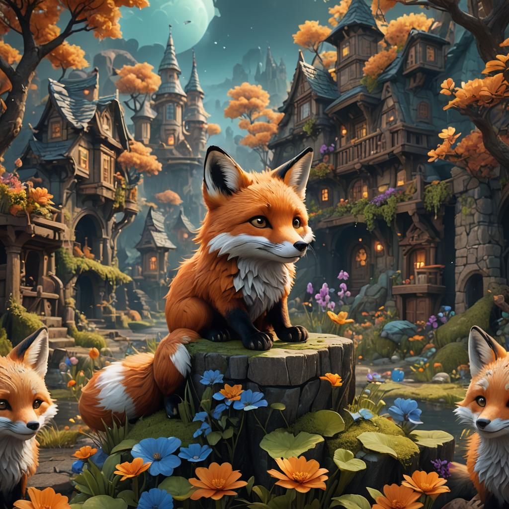 Fantastical Cute Fox in Detailed Matte Painting