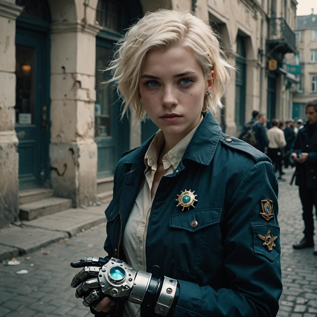 Woman with Mechanical Hand in Cinematic Style