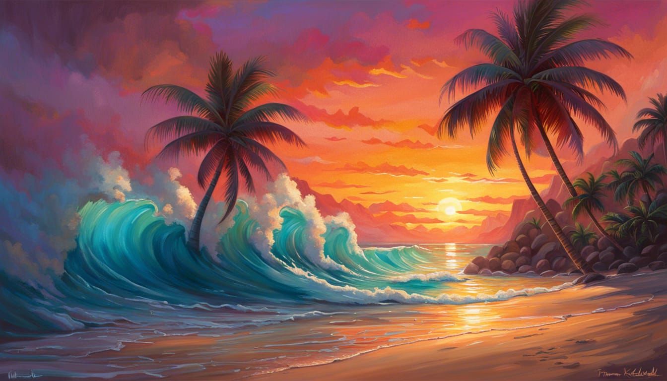 Tropical Island Sunset in Studio Ghibli Style