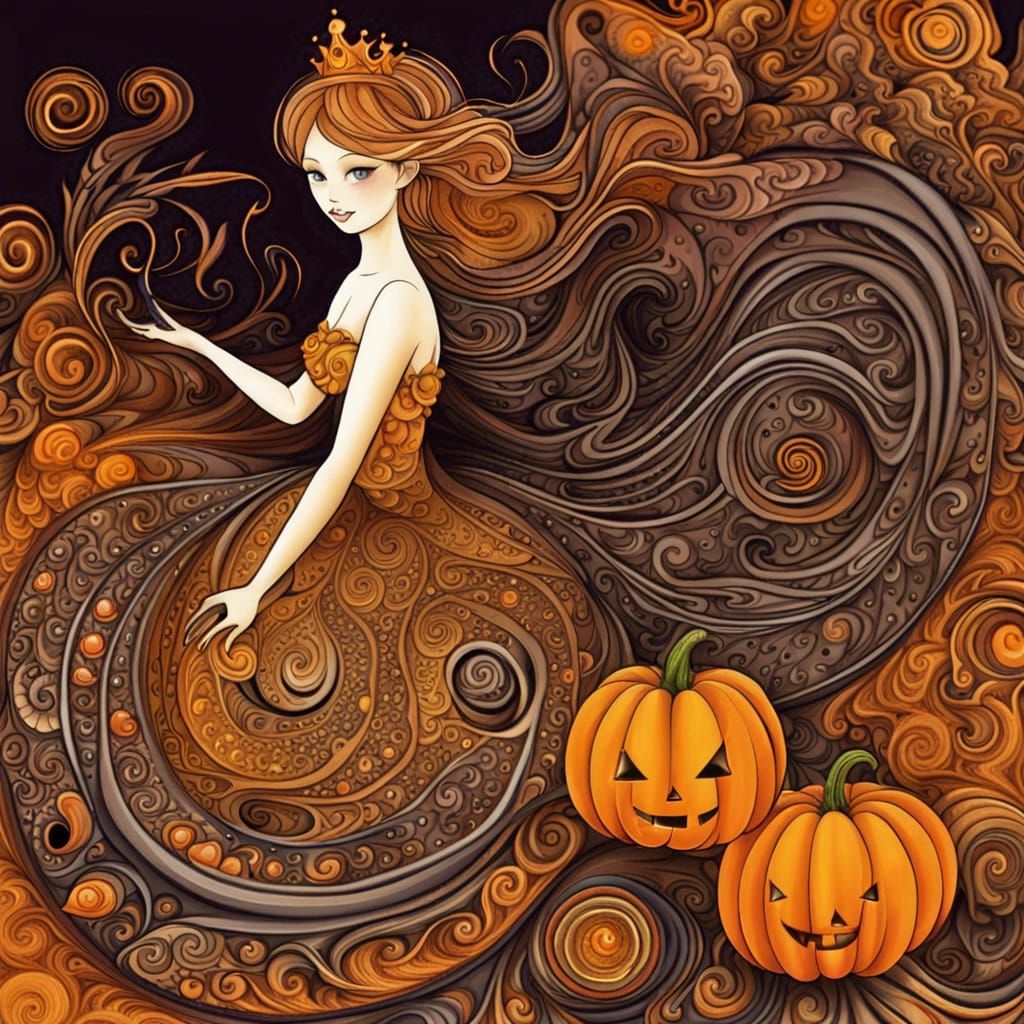 Cute Halloween Princess with Abstract Fractal Elements