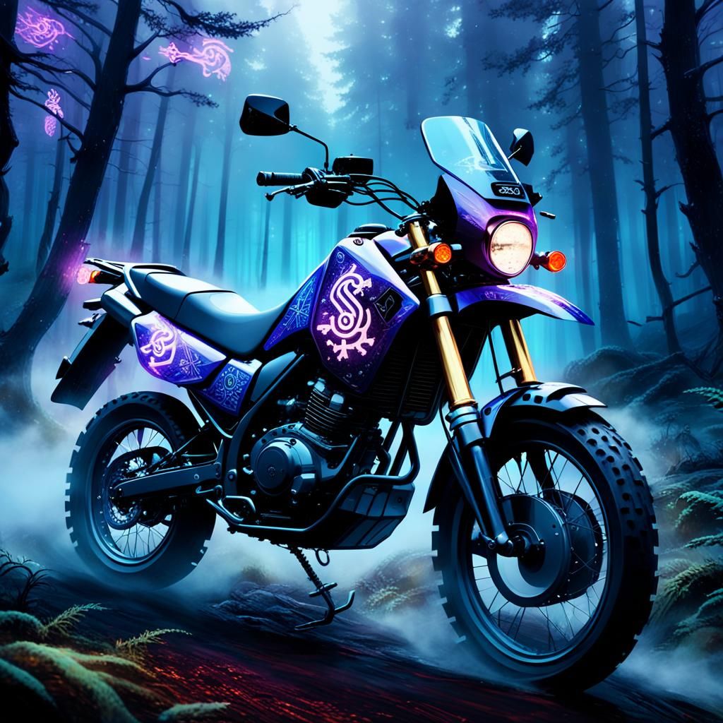 Suzuki DR 650 Motorcycle in Mystical Forest