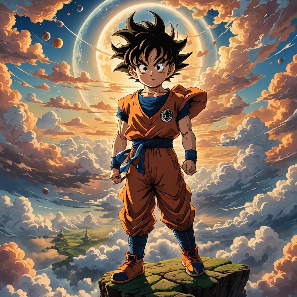 Son Goku Angelic Farewell in Anime Art Style