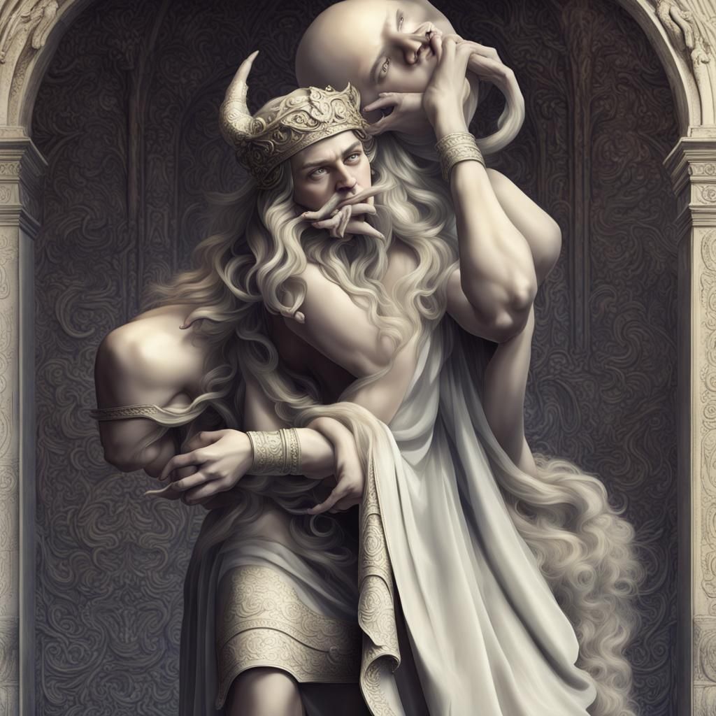 Ancient King Statue in White Stone, Epic Fantasy Style